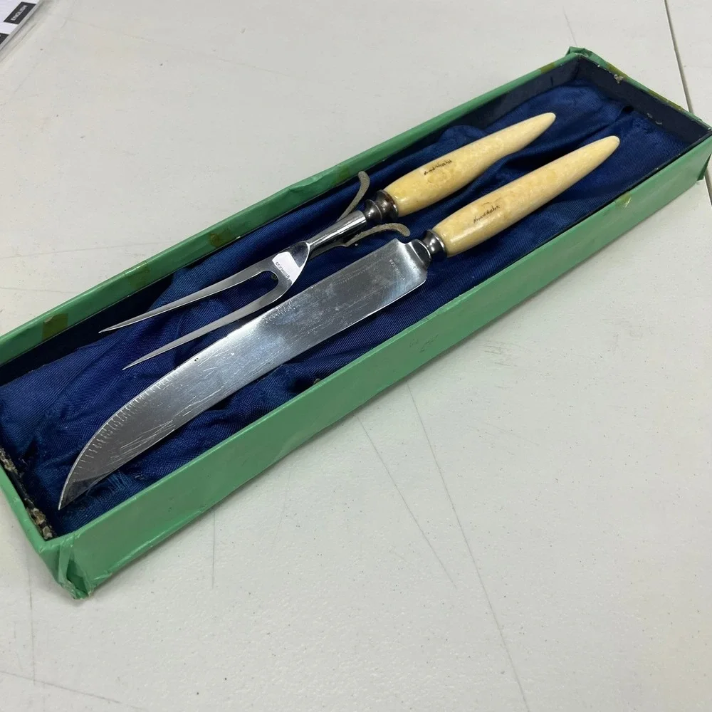 Vintage Howard Weyahok Scrimshaw Carving Set Signed Alaskan Inuit Art 40's 50's